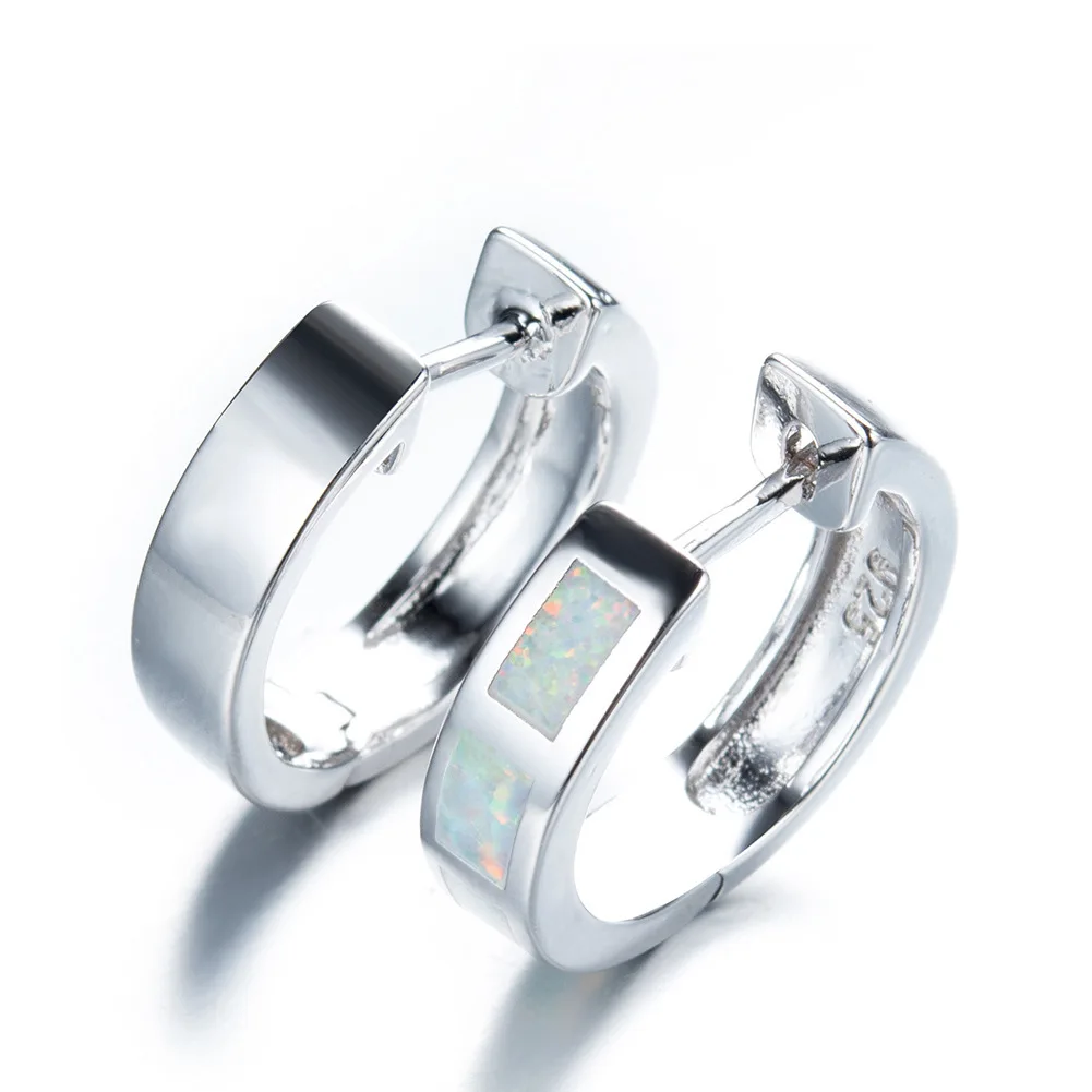 JCA New Design Copper White Gold Plated Opal Jewelry Big Circle Earrings With Colored Hoop White Opal Hoop Earrings