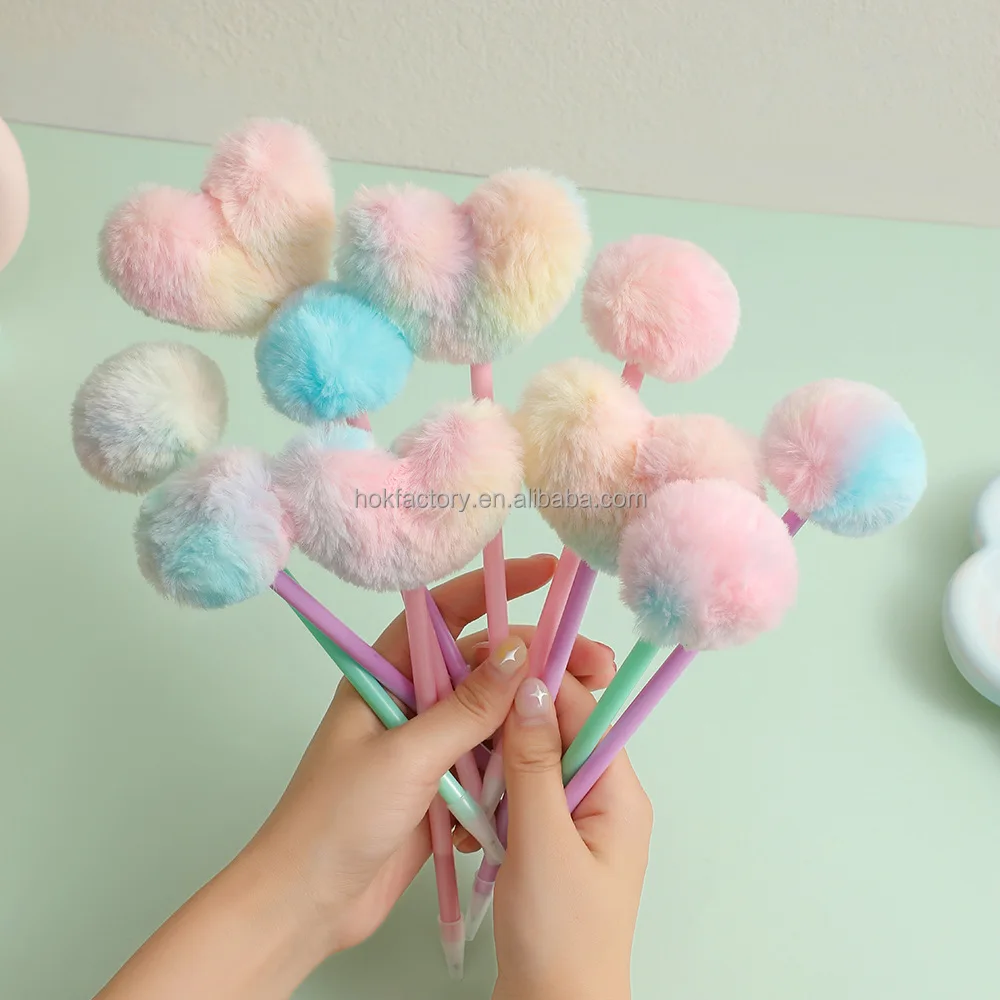 Custom Print Wistiti Style Colorful Pom Pom Pen Kawaii Cheap Cute Plush Ball Ballpoint Pens