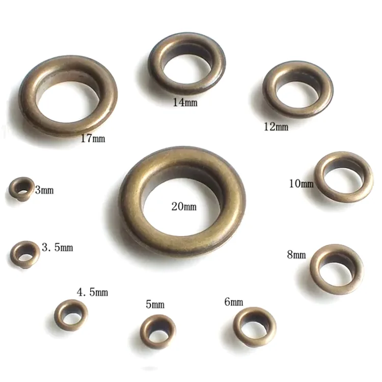 Metal Eyelet Manufacturer 6mm/6.5mm/7mm/8mm/8.5mm/9mm/10mm/11mm/12mm/15mm Custom Metal Eyelet for Leather