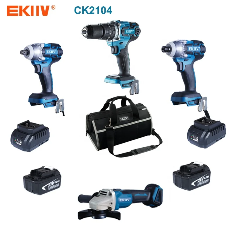 EKIIV Factory 21v Portable Electric Cordless Brushless 18v Cordless wireless impact Drill Lithium Battery Power Drills Kit