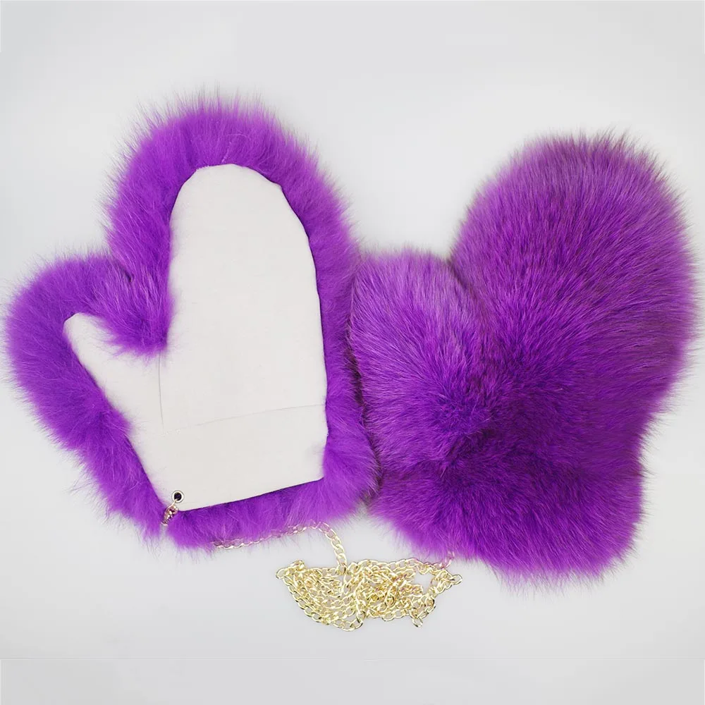 MWFur Unisex Fox Fur Mittens Suede Leather Fox Fur Gloves For Winter Fashion Fashion Luxury Winter Hand Warmer Cut Gloves