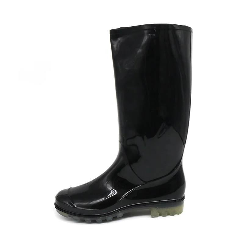 Black Waterproof Anti slip Oil Acid Alkali Resistant Non Safety Shiny 100% Environment-friendly PVC Rain Boots for Unisex