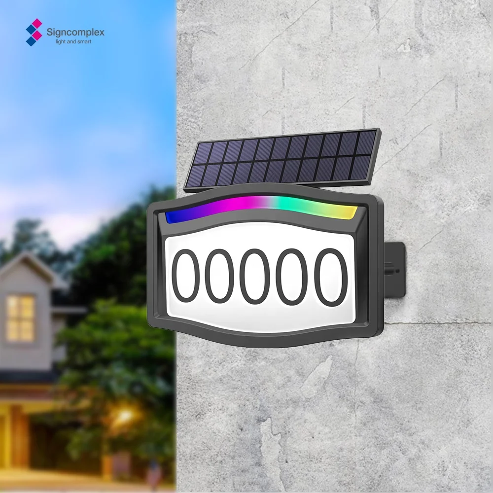 Outdoor Illuminated House Numbers Solar Address Sign Wall-mounted House Led Number Sign