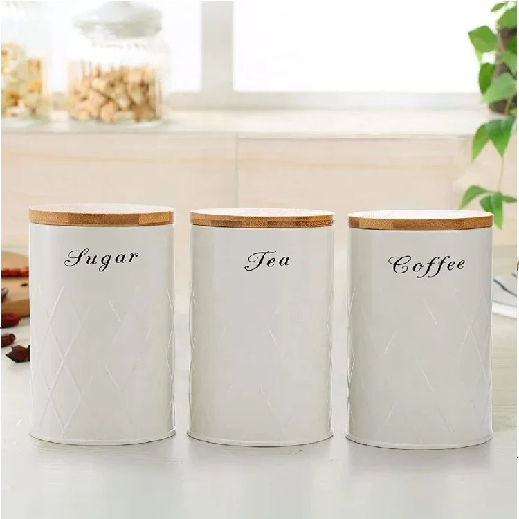 Set of 4 Bread Box and Canister Set for Kitchen Countertop Metal Bread Bin Sugar Tea Coffee Storage Canister with Lid