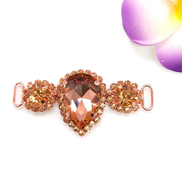 Factory Wholesale Fashion Glass Bra Buckle Rose Gold Alloy Light Peach Rhinestone Bikini Connector For Women Swimsuit Decoration