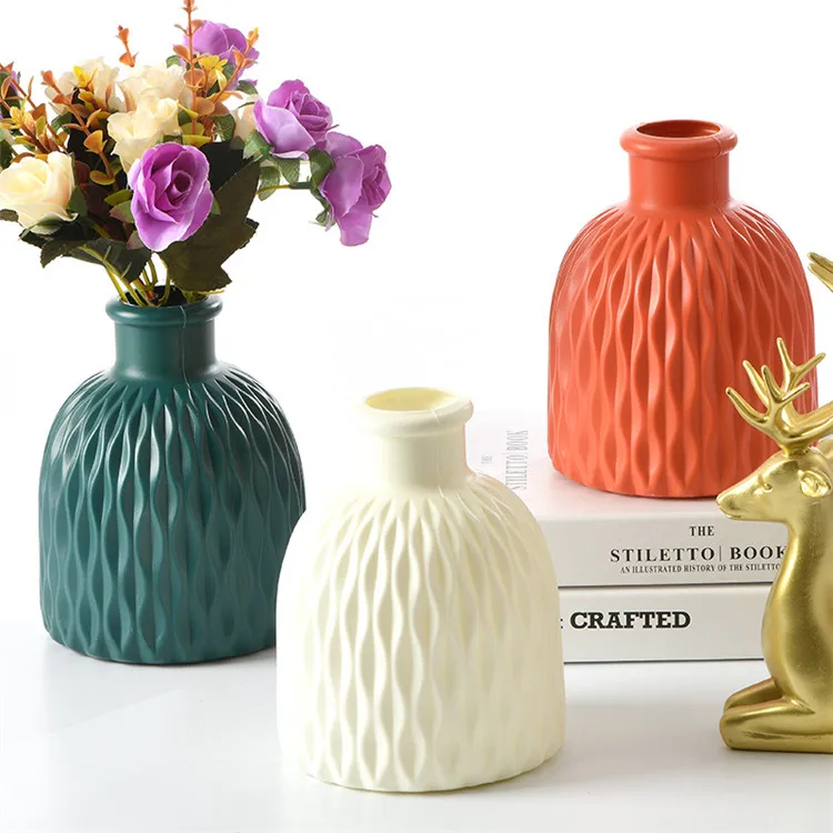 Nordic Artificial Ceramic Flower Vase Flower Pot Plastic White Flower Vase For Home Decor