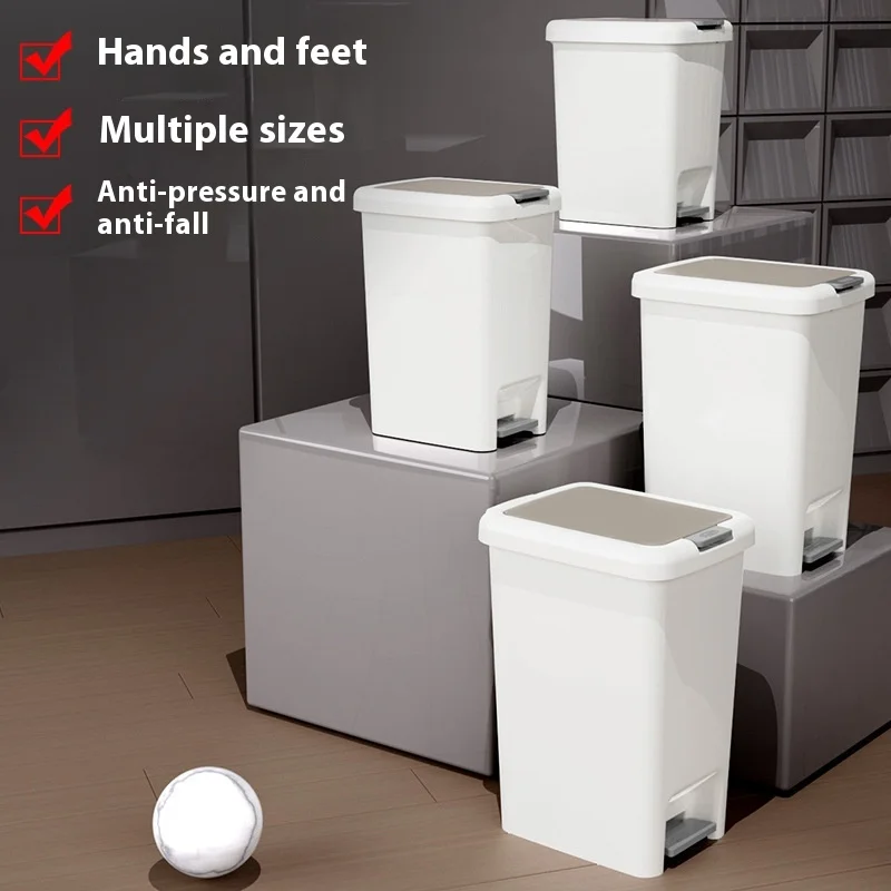 NEW Household Plastic Double Open Lid Pedal Garbage Can, Clamp Press Wastebasket for Bathroom, Bedroom, and Living Room