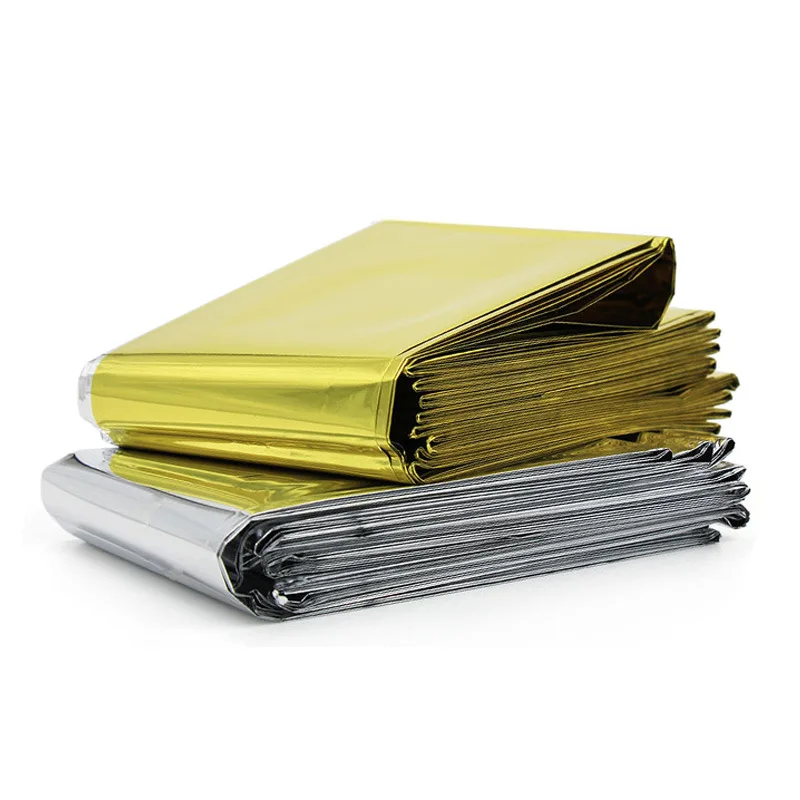 Portable PET Multifunctional Outdoor Camping Survival Blanket Gold Thermal Insulation Silver Emergency Blanket