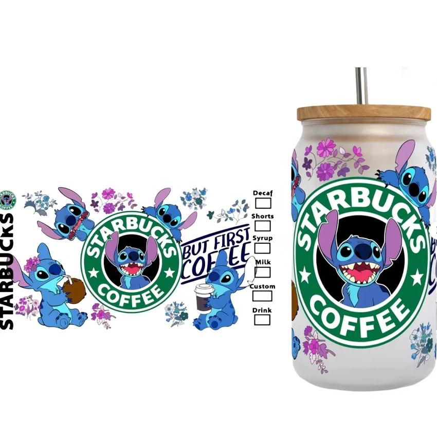 Custom Transfer Print Logo Ready Stick 16oz  Libbey Glass UV DTF Wraps