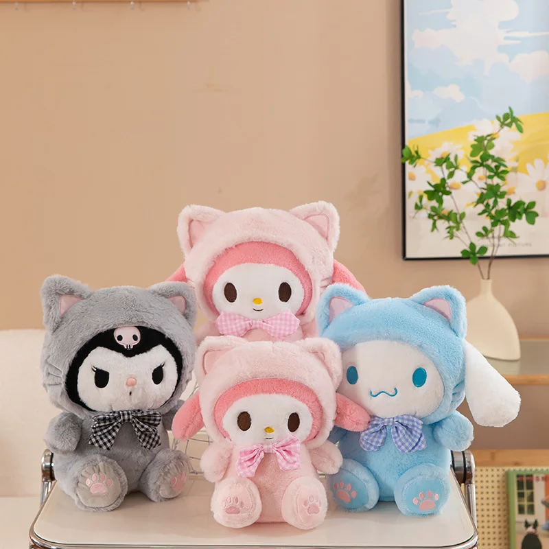 Cure Kuromi Plush Toy Transformed into Cat Plush Doll Kitty Rag Doll Birthday Gift for Children and Girls