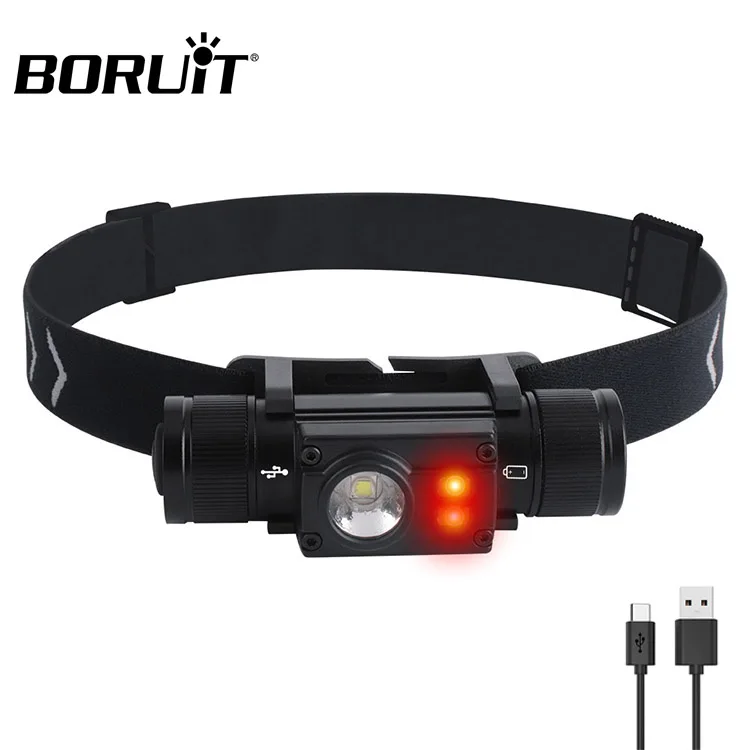 BORUiT Factory high power red light LED Headlamp Outdoor Adventure aluminum waterproof rechargeable LED Headlight Flashlight