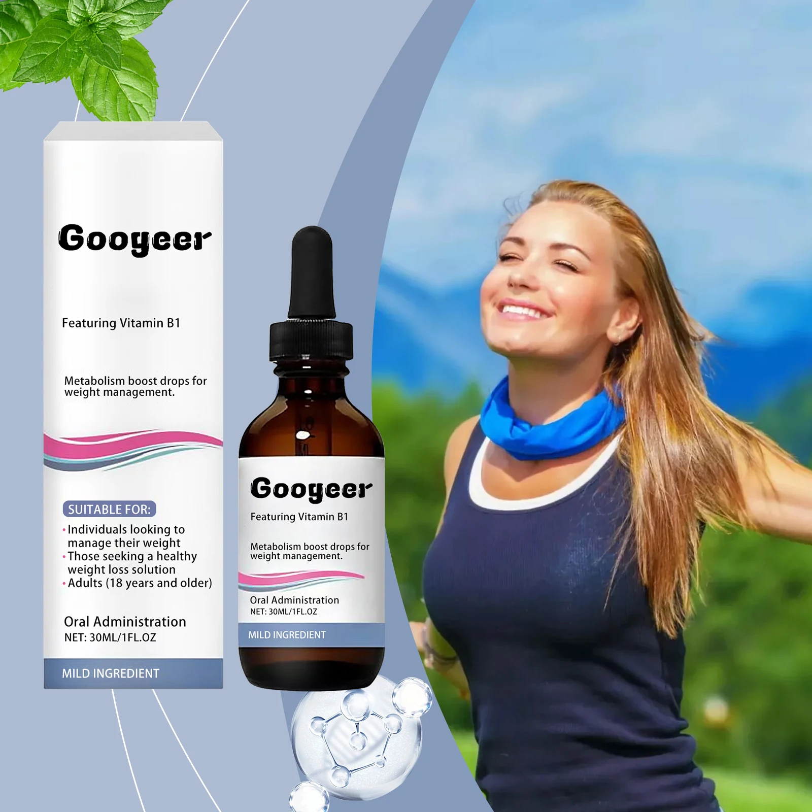 GOOGEER  Vitamin B1 Weight Controling And Metabolism Boosting Drops Natural Weight Management Liquid Drops for Men and Women