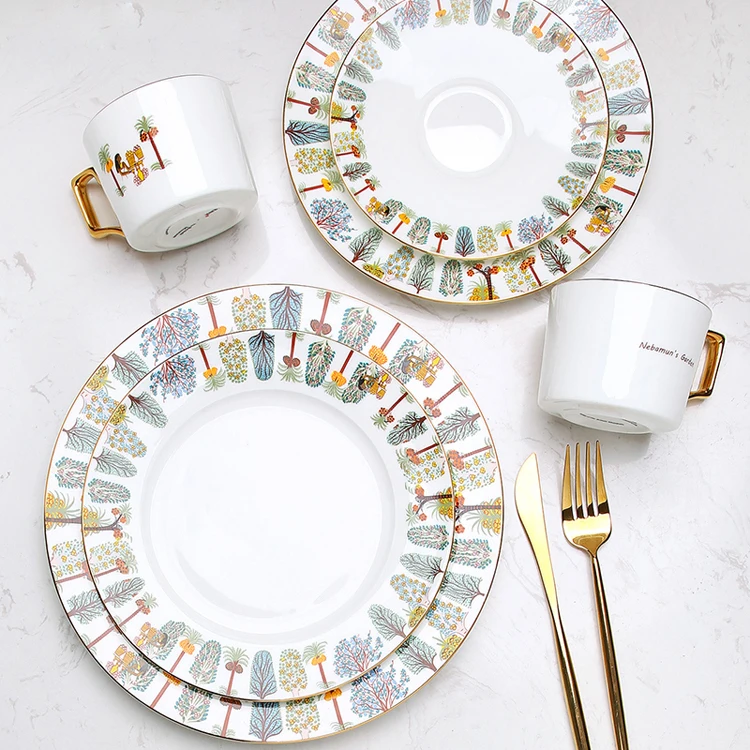 2021 popular luxury dinner wear set bone china tea cup and saucer plates and cups ceramic