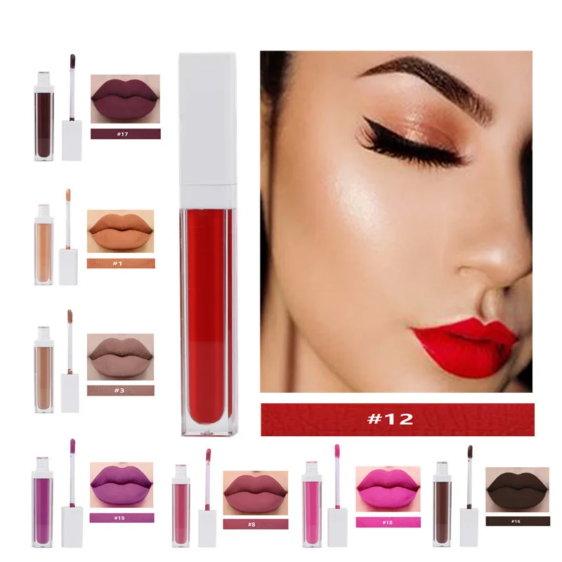 
20 colors white cover square tube matte lip gloss Lipgloss vegan waterproof long lasting private label custom logo 