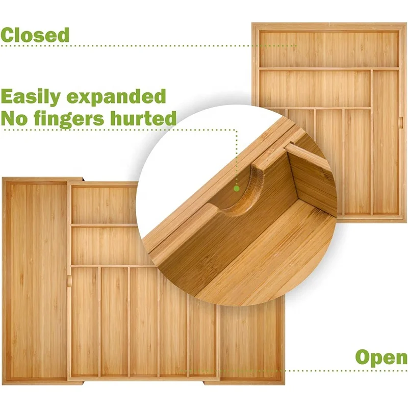 Expandable Bamboo Silverware Organizer Drawer for Utensils Holder Cutlery Drawer Tray with Dividers Flatware Kitchen organizer