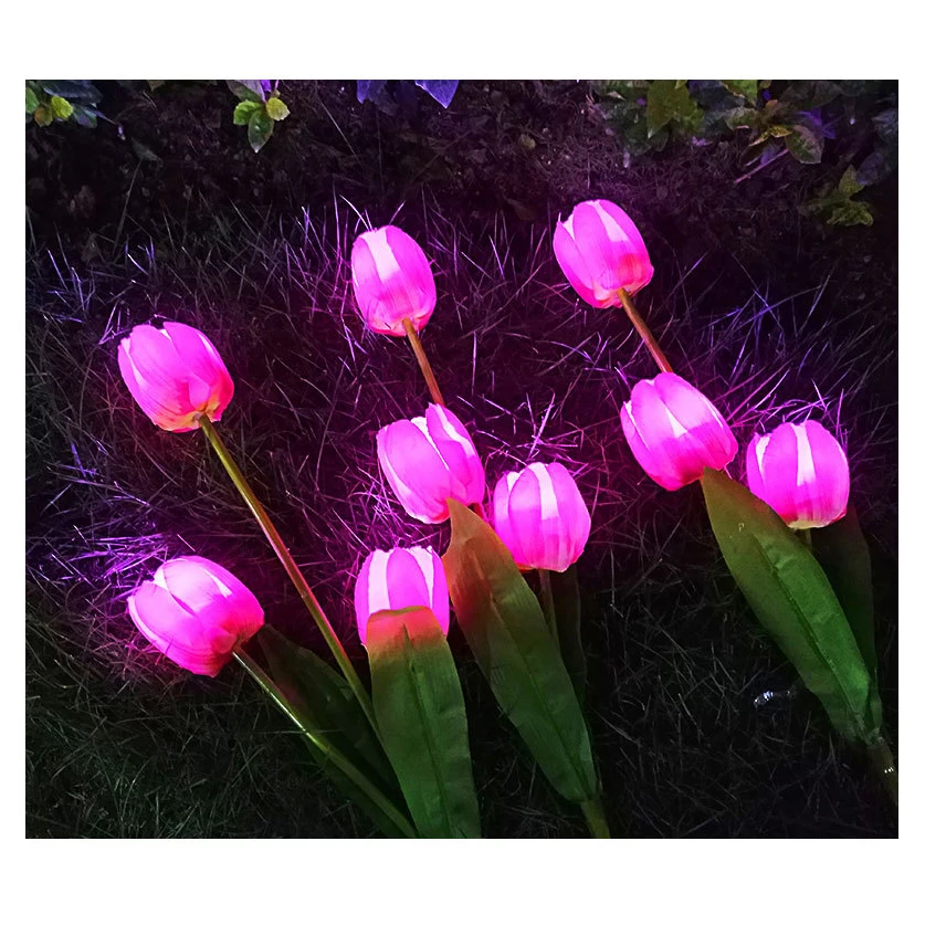 Garden Decorative Flower Lights Outdoor Solar Powered Tulip Flower Lights with 5 Tulip Flowers Variable Colors Waterproof Sola