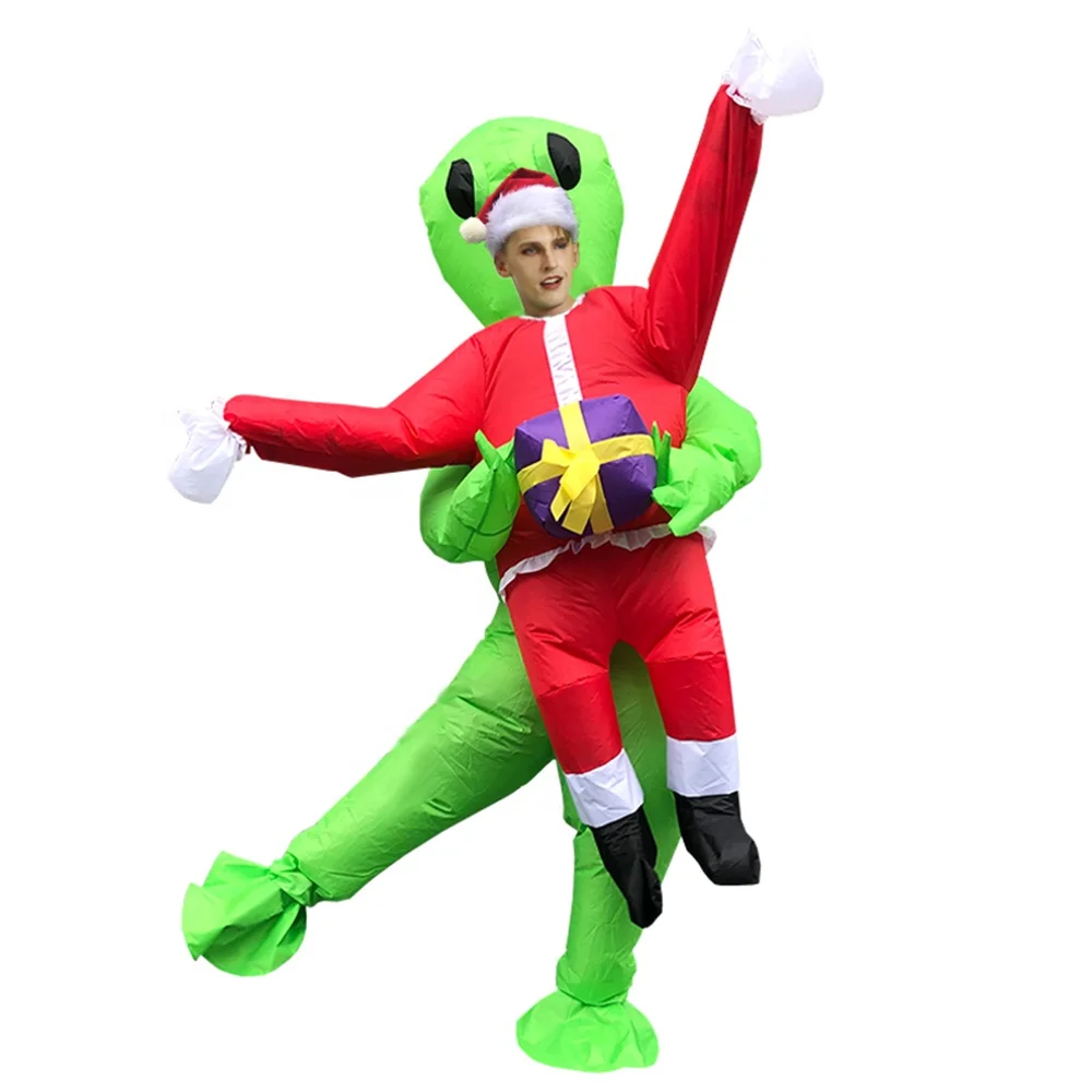  Хэллоуин надувной зеленый alien hug sant claus Костюм удар ET косплей для взрослых