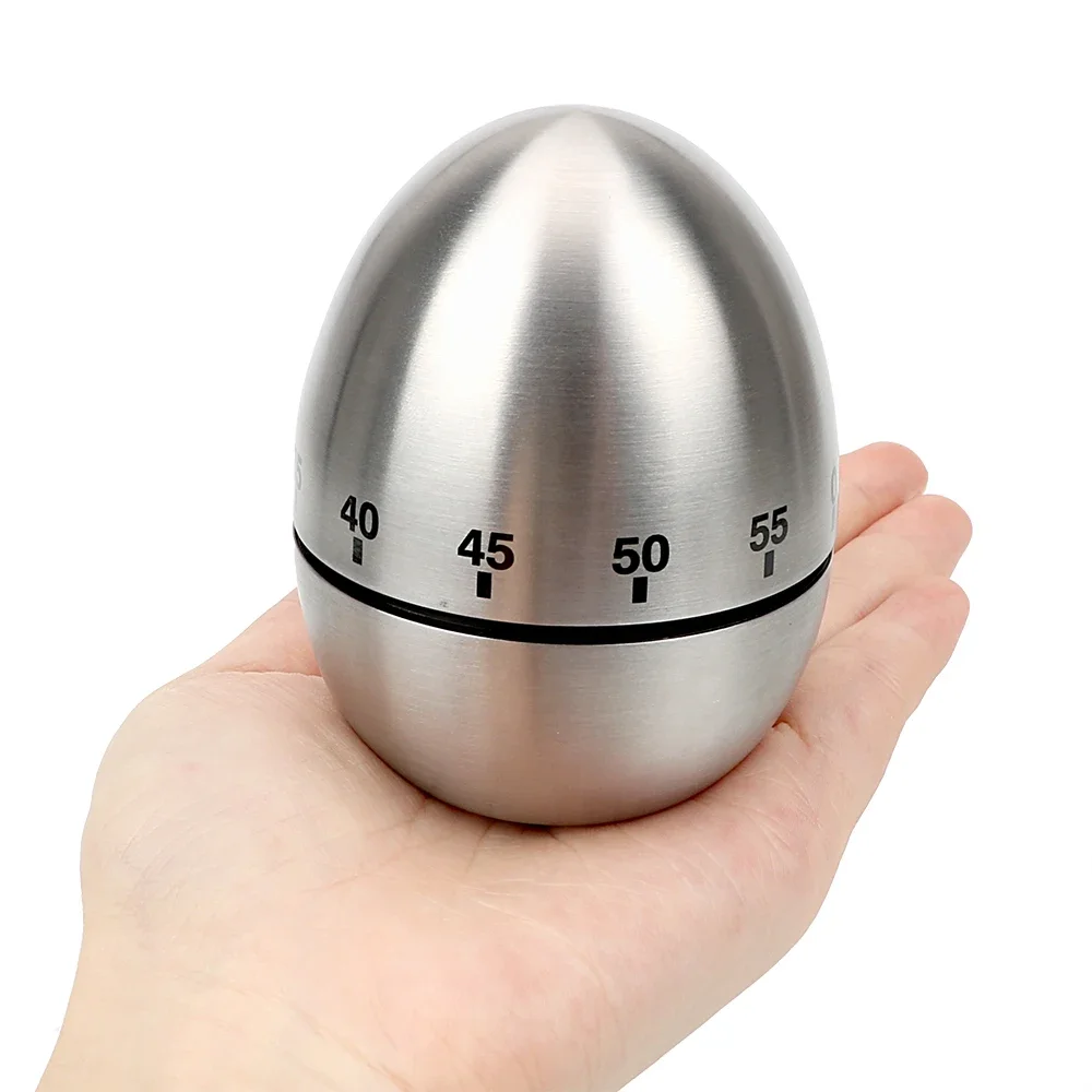 New Trending Product Stainless Steel Egg Shape Creative Kitchen Mechanical Egg Timer 60 Minutes for Baking Cooking Reminder