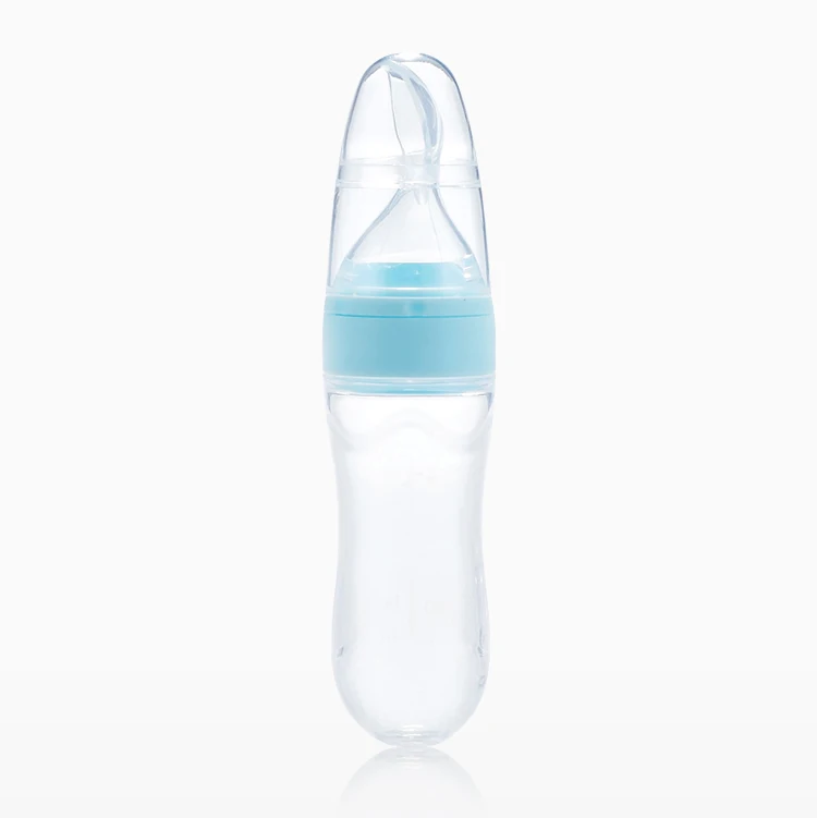 Soft Tip Dust-proof Leakage-proof Feeding Pureed Food 90ml 3 oz Baby Silicone Bottle Squeeze Feeder with Spoon