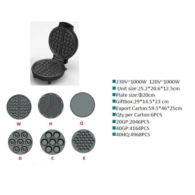Hot selling replaceable pans non-stick coated plates electric snack bubble waffle maker machine