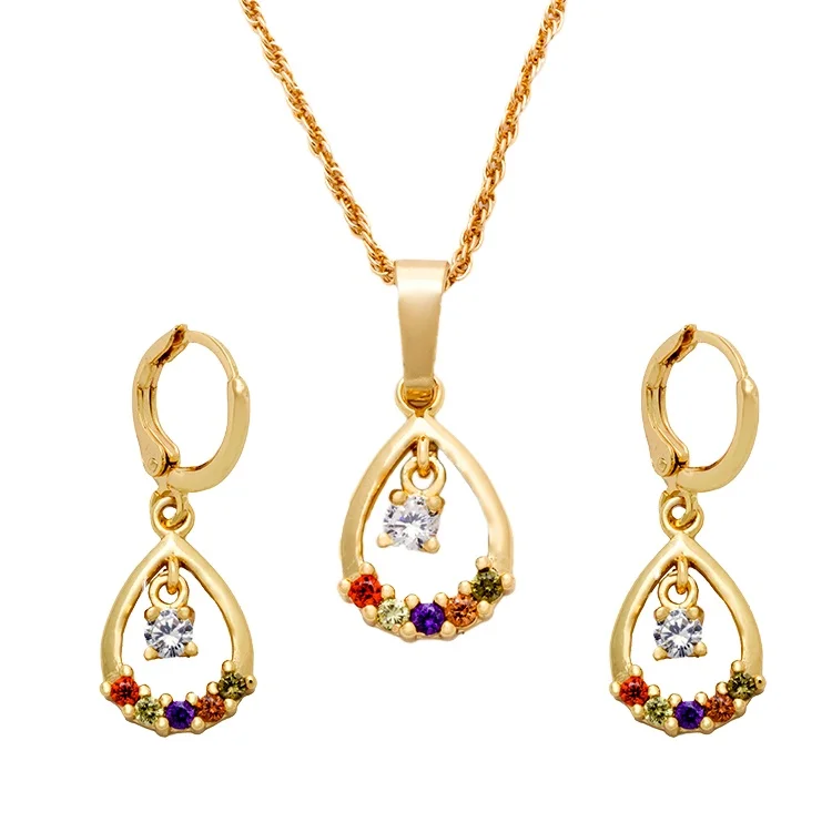 ANKER Wholesale Zircon Necklace Jewelry Ear Rings 2 pieces Set For Women