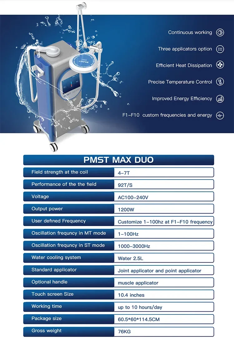 Newest Machines Dual Channel Magnetic Pulse PMST MAX DUO 7 Tesla High Energy Magneto Inductive Therapy Machine