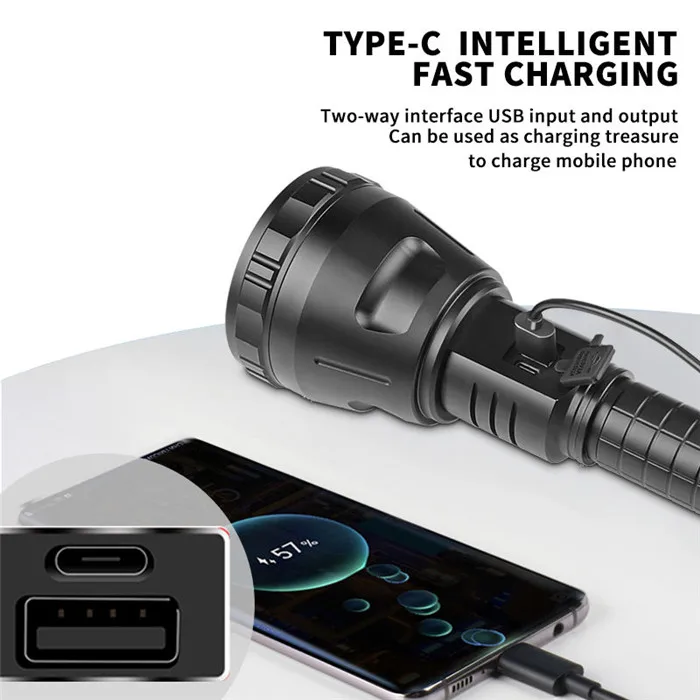 Portable Tactical LED Flashlight Rechargeable XHP70 Super Bright LED Torch Powerful hunting Flashlight for Outdoor Emergency
