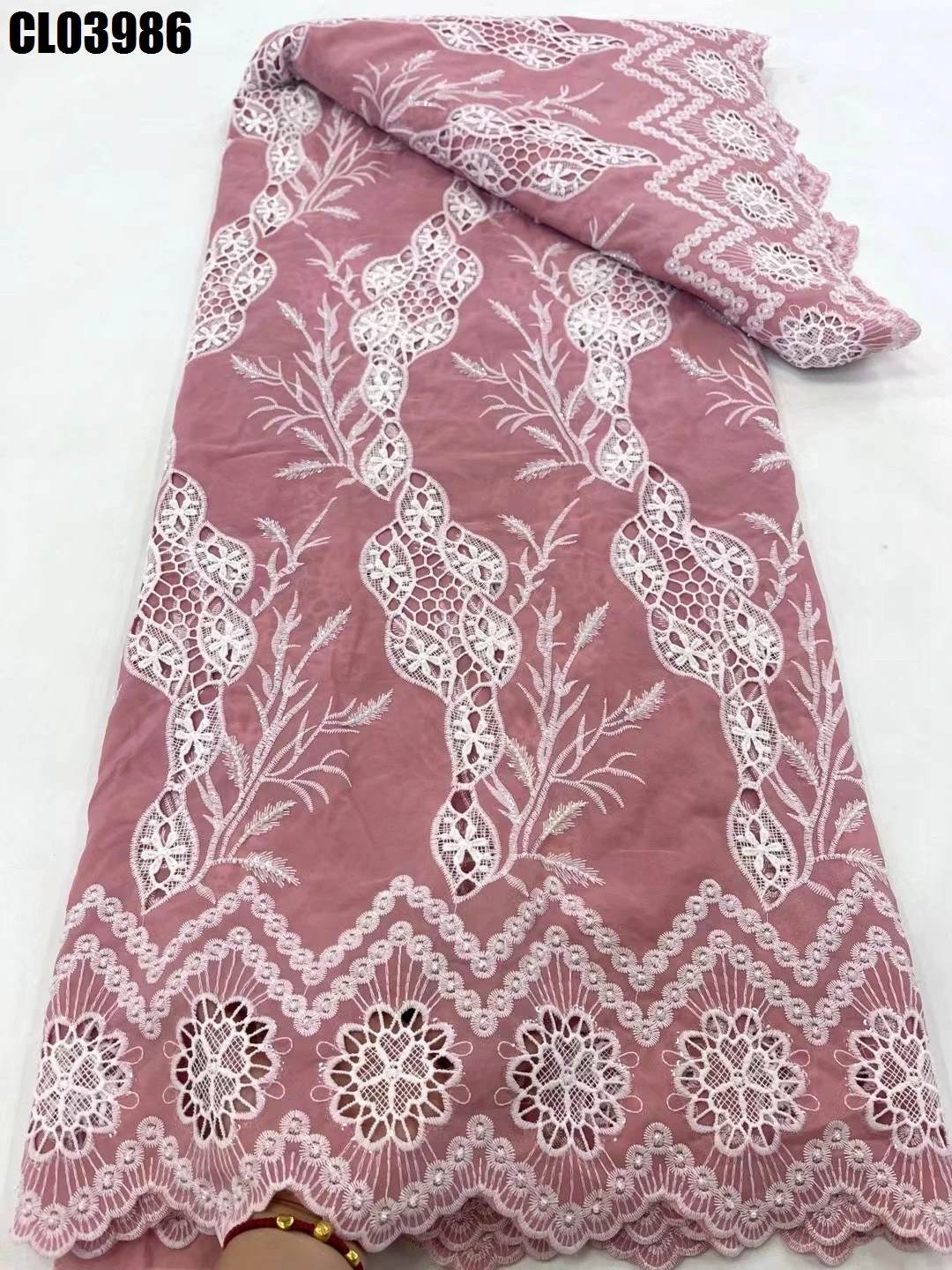 Austrian embroidery beautiful Laser embroidery guipure lace fabric embroidery cord lace Garment accessories lace with cord