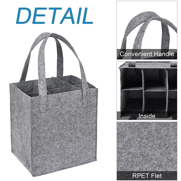 Wholesale  custom logo printed  Reusable eco RPET  4 6  bottles gift packaging  felt  tote  bag  for wine