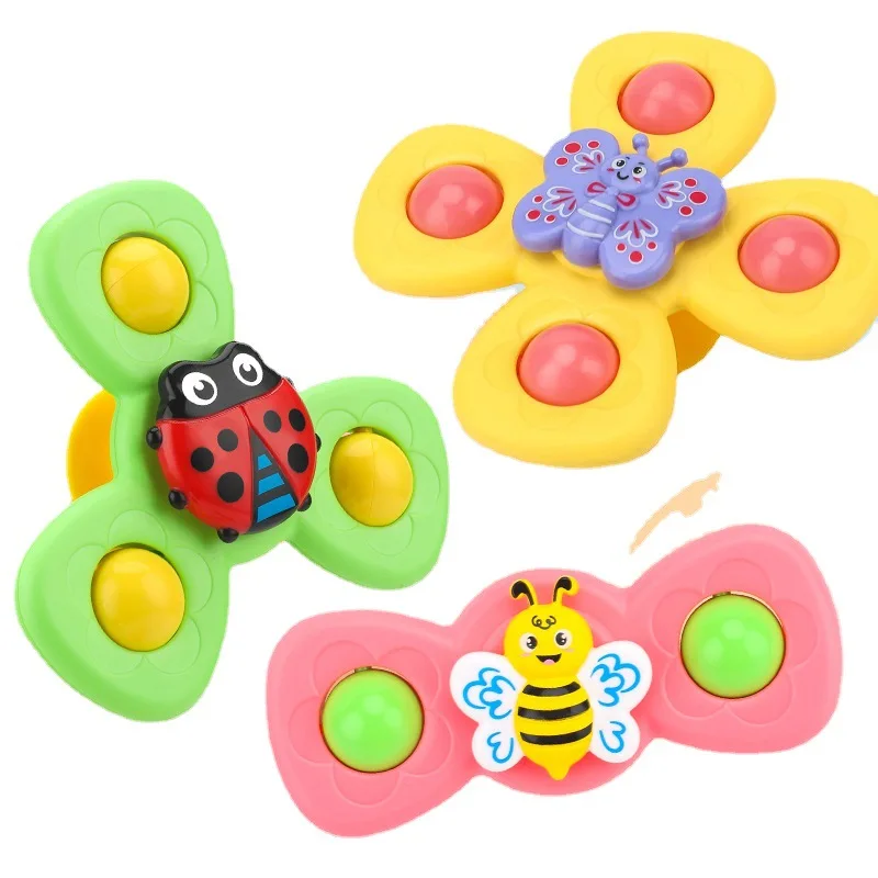 Fast Delivery 3PCS set  Anxiety Animal Bath Toy Busy Bugs Spinner Fingertip Insect Sucker Flower Fidget Suction Cup Spinner Toy