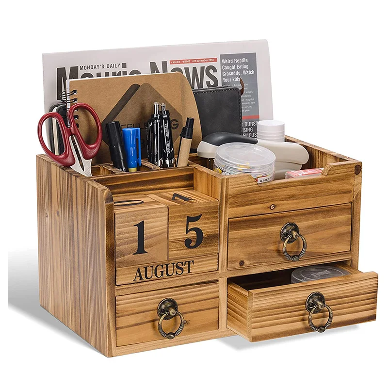 Настольный настольный органайзер для хранения на заказ Настольные принадлежности деревянный