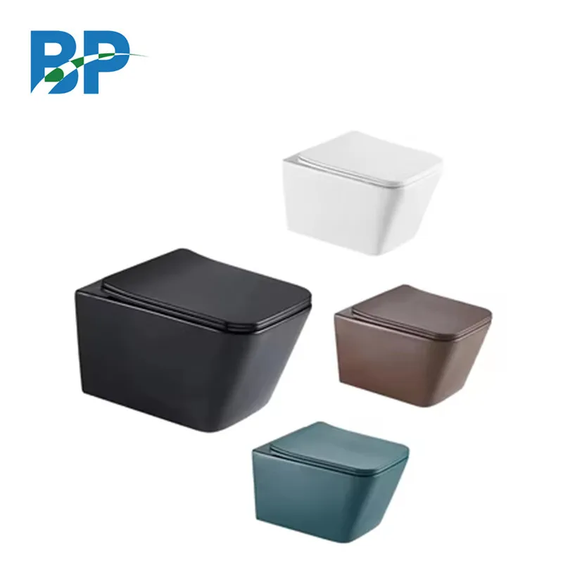 European Style Dual Flush Modern Bathroom Product Colored Square Rimless Washdown Wall Hung Toilet Bowl