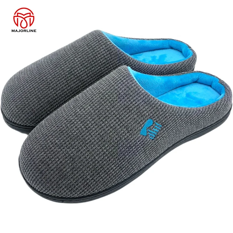 Customized OEM Hot Selling Memory Foam waffle fabric embroidery Logo Slippers Ladies Indoor Home warm winter Slippers