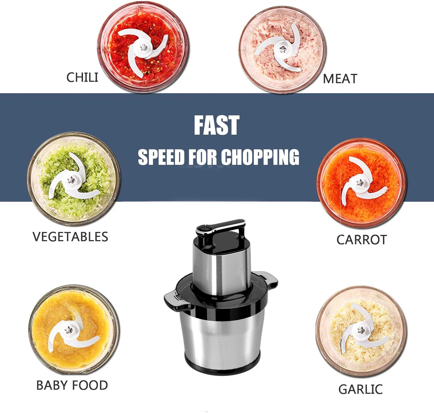 6L Multipurpose Food Processor Meat Grinder Electric 4 Blade Glass Bowl Vegetable Galic Chopper