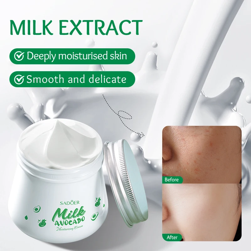 OEM SADOER Private Label Plant Nourishing Skin Care Products Milk Avocado Deep Hydrating Soothing Moisturizing Facial Cream