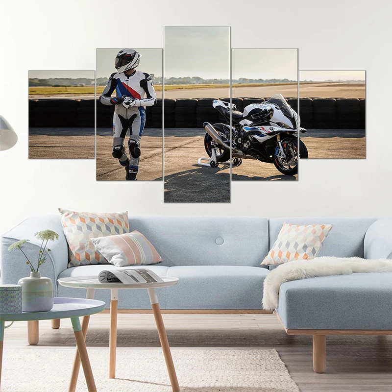 BMW motorcycle 5 panel painting and wall art decorations for home framed canvas painting A gift that boys can not refuse