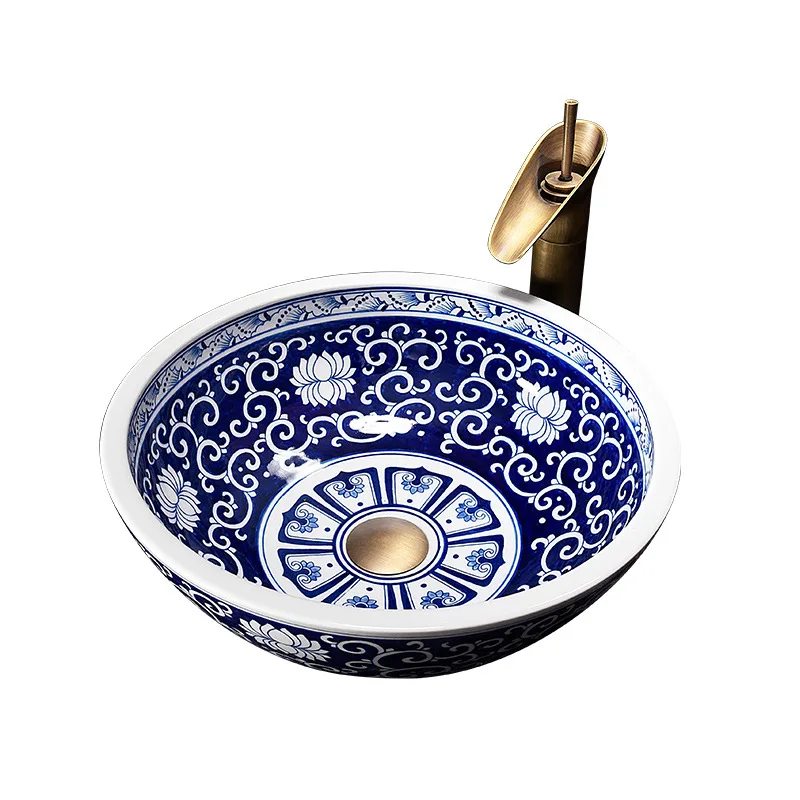 Blue And White Chinese Antique ceramic sink wash basin Ceramic Counter Top Wash Basin Bathroom Sinks small sink bathroom