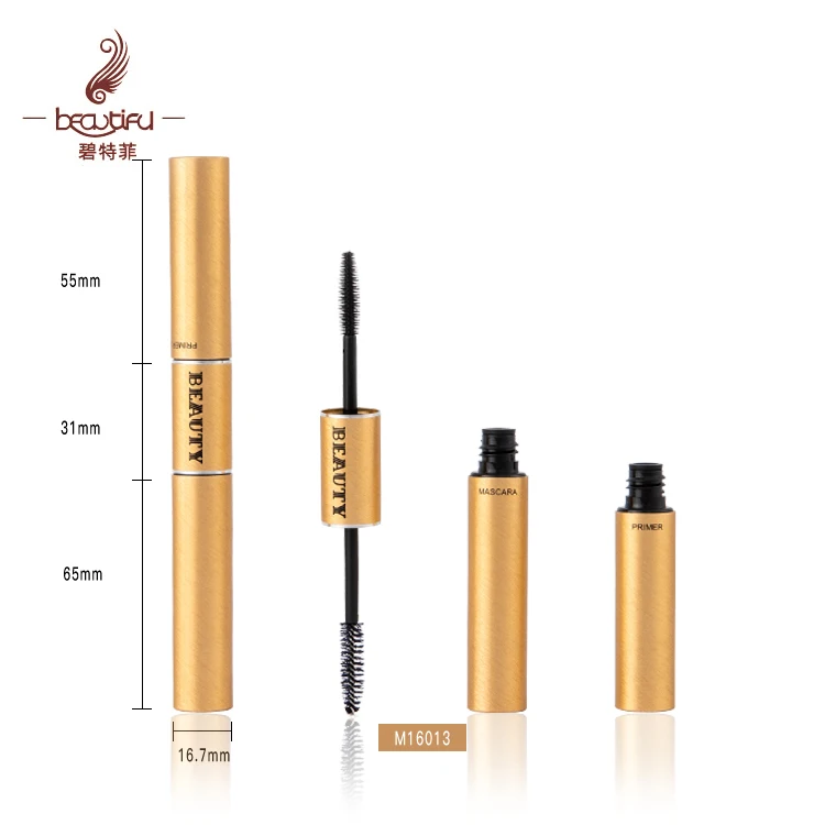 Brush aluminum gold makeup combo with 6ml mascara tube+dual head mascara bottles+5ml eyebrow dye container+3ml nail polish pen