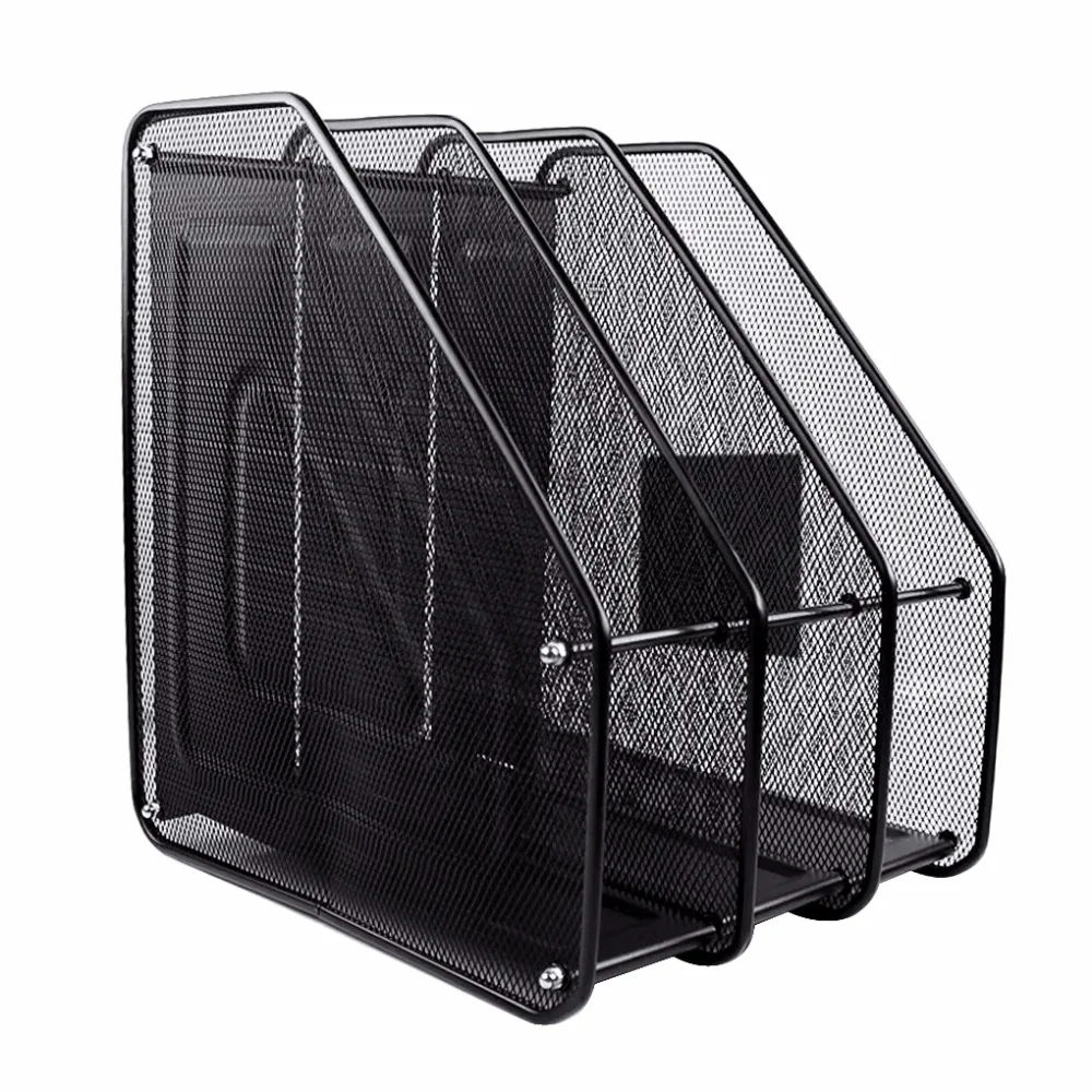 Assemble Three-layer metal mesh vertical file rack Office iron file storage magazine racks