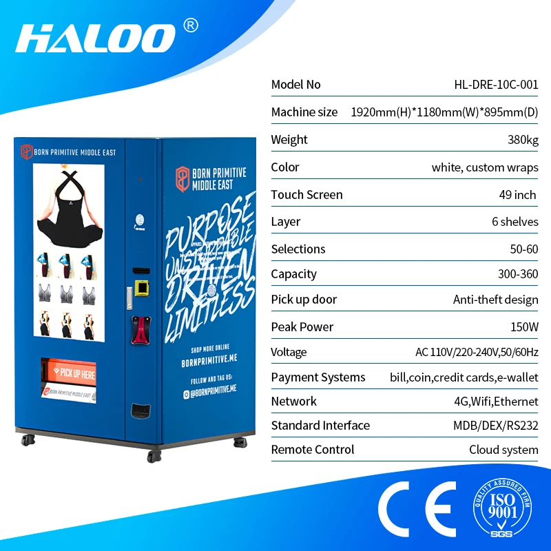 Haloo Vending Machine Supplier Electronic Big Touch Screen Clothes Automatic Clothing With Advertising