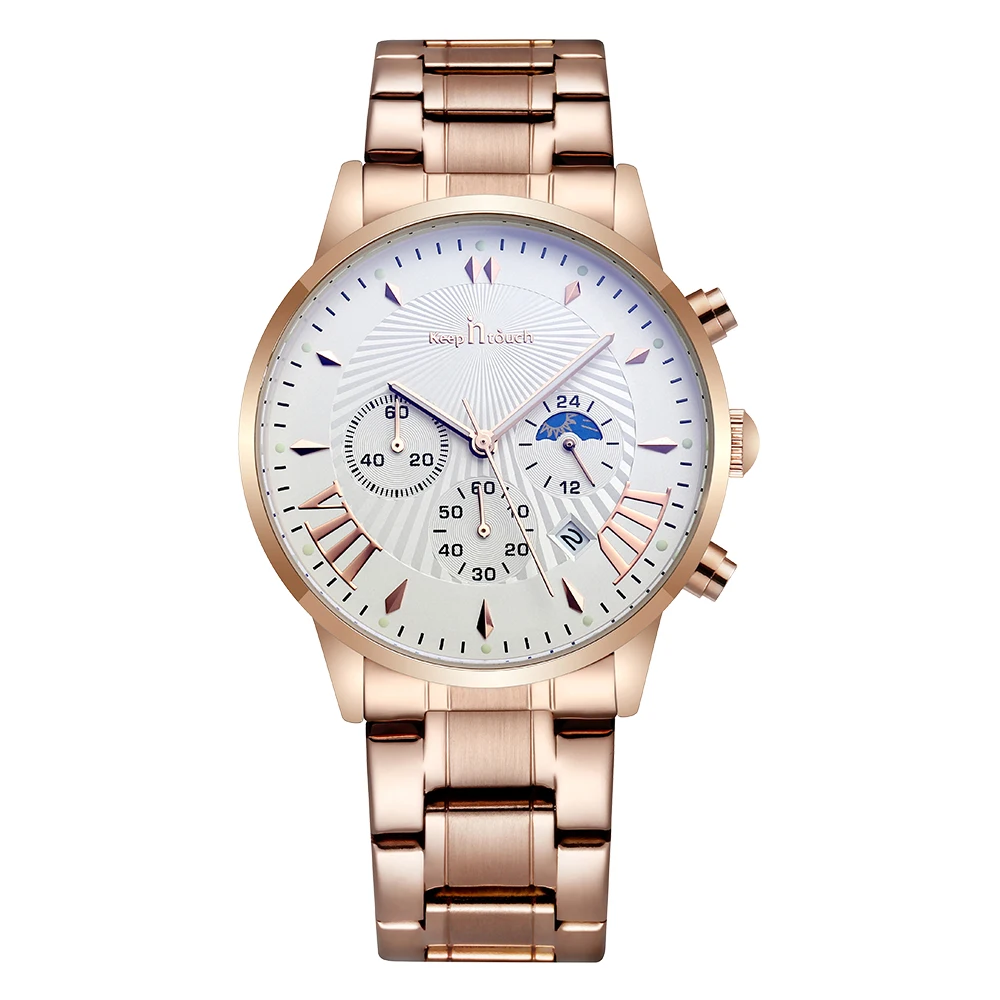 Лидер продаж 2020, Роскошные мужские часы, хронограф с пользовательским логотипом, кварцевые наручные часы из нержавеющей стали