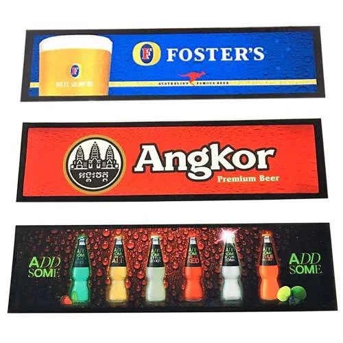 Custom Logo Promotional Printed Bar Spill Mat Natural Rubber Bottom Cloth Fabric Surface Bar Runner
