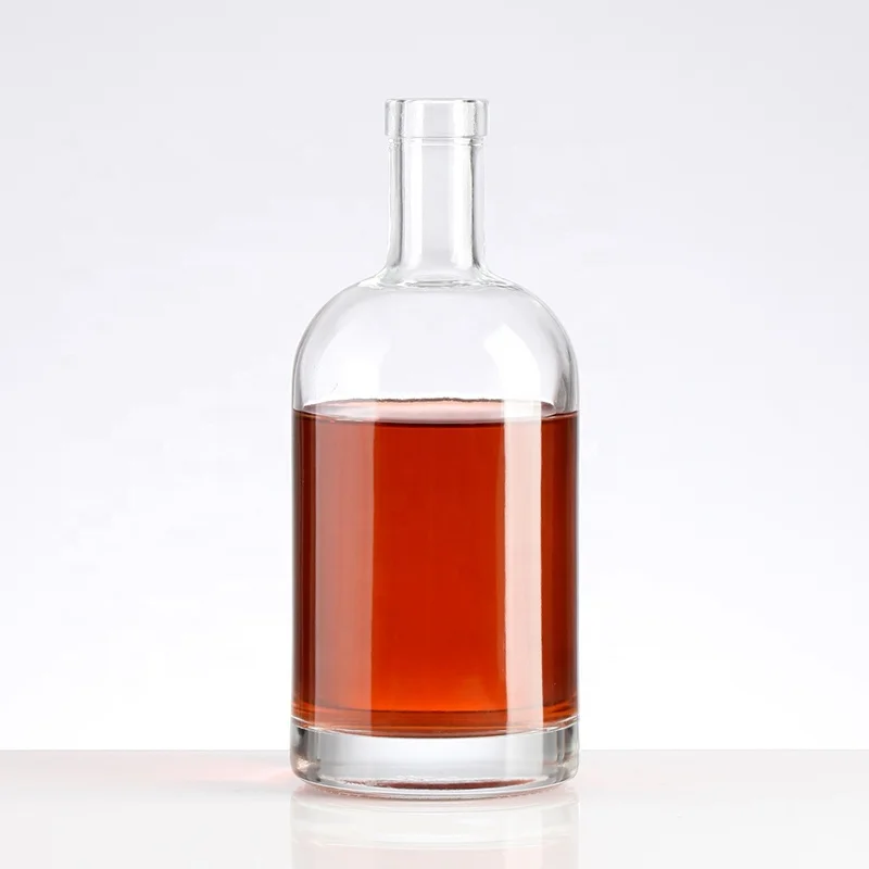 Round 750ml Vodka Spirit Bottle With Rum Cork Gin Liquor Glass Bottle