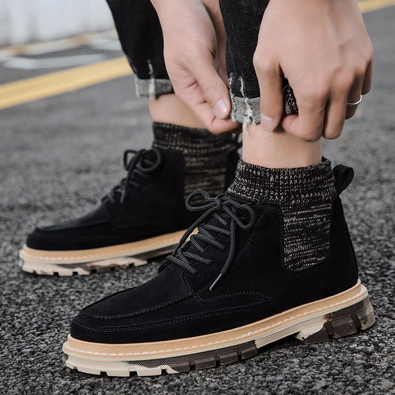 2020 зимние ботинки, мужские повседневные Высококачественные ботинки, коричневая хлопковая обувь, модные кроссовки