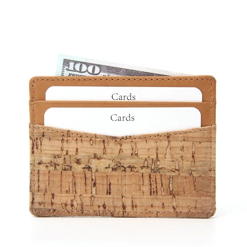 Cork Card Holder RFID Blocking Card Holder Sleeve Leather Id Card Wallet for Men