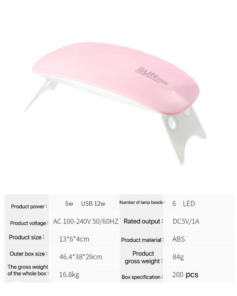 Wholesale Small Mini Portable Mouse Shape 6W  Beads Nail Lamp Pink White Nail Fast Drying Lamp SUN UV LED