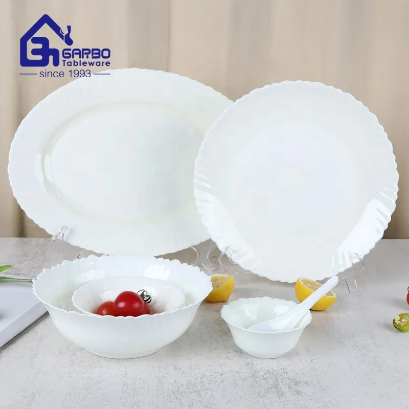 10' best selling white opal glass plate tableware for food serving decal printing available glass flat plate bowl for home use