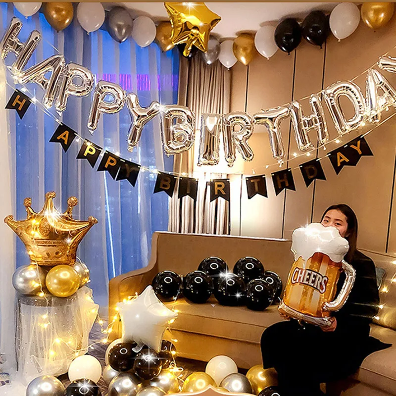 Wholesale Gold Black Round Happy Balloon Set Birthday Theme Decorative Party Balloon Suit