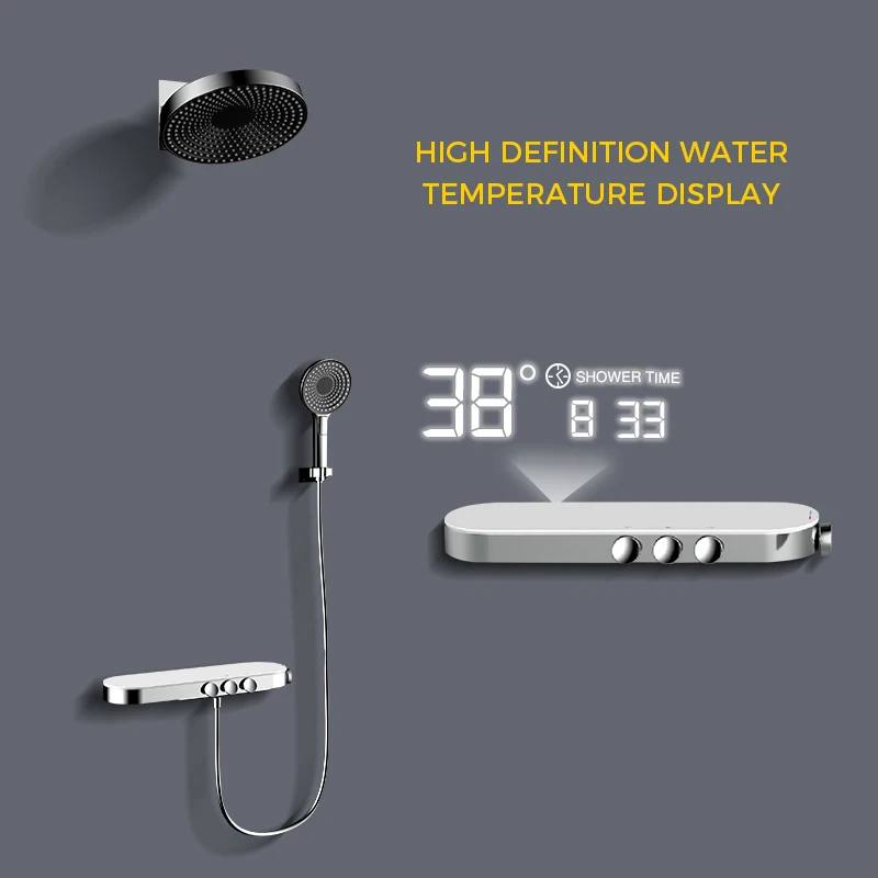 Smart Bathroom 1.5M PVC Shower Hose Brass Hot Cold Water Mixer Concealed In-Wall Shower Faucet Rain Shower Mixer Set