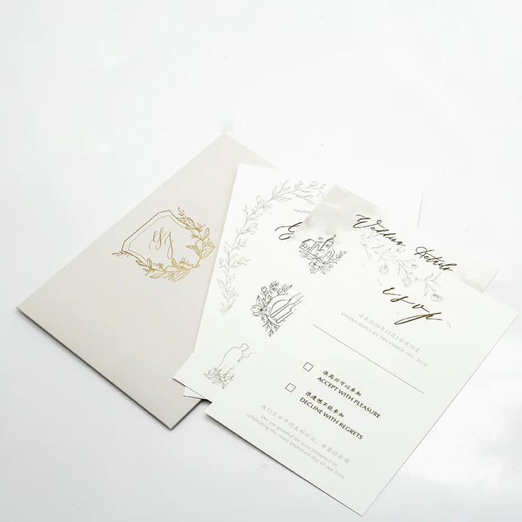 Custom Design Europe Style Marriage Fashion Luxury Gold Foil Wedding Invitation Cards